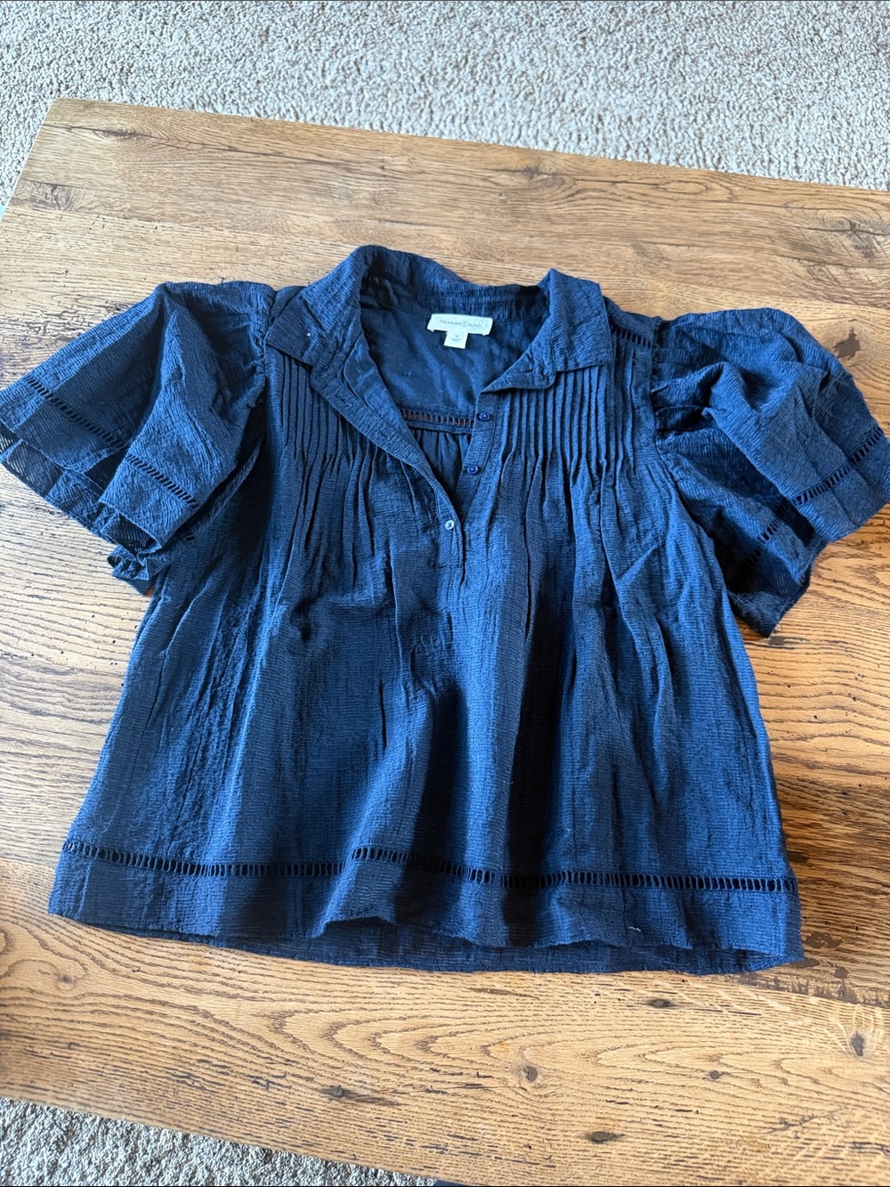 Treasure & Bond Navy Pintuck Peasant Blouse